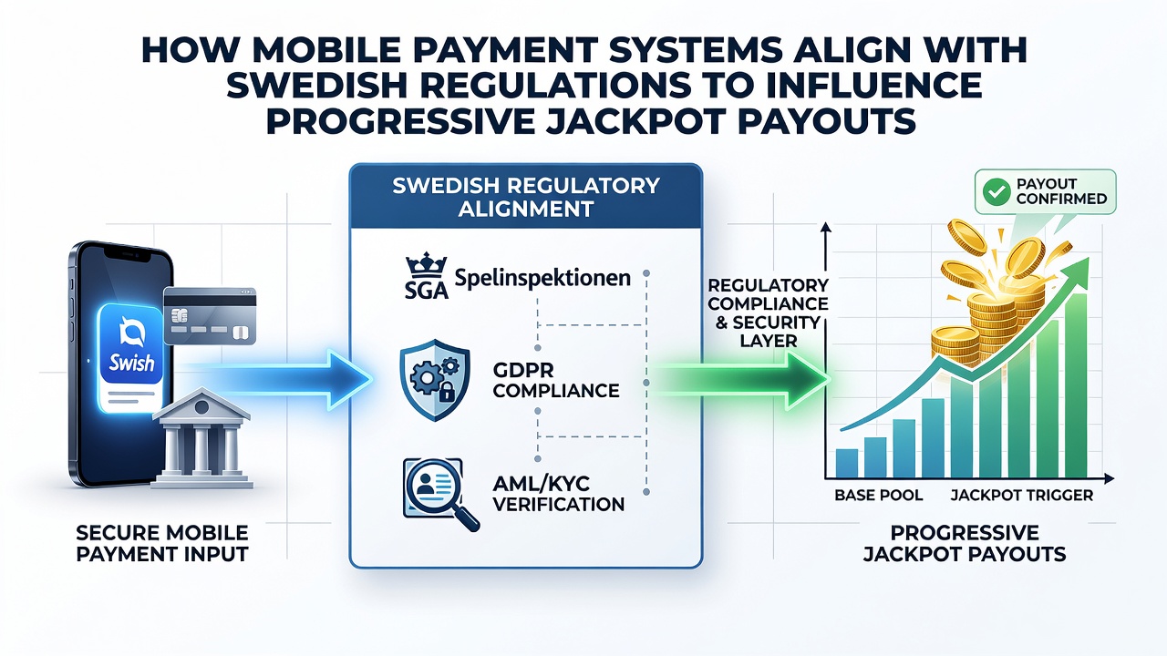 Diagram showing flow of progressive jackpot funds through regulated mobile payment channels in Sweden